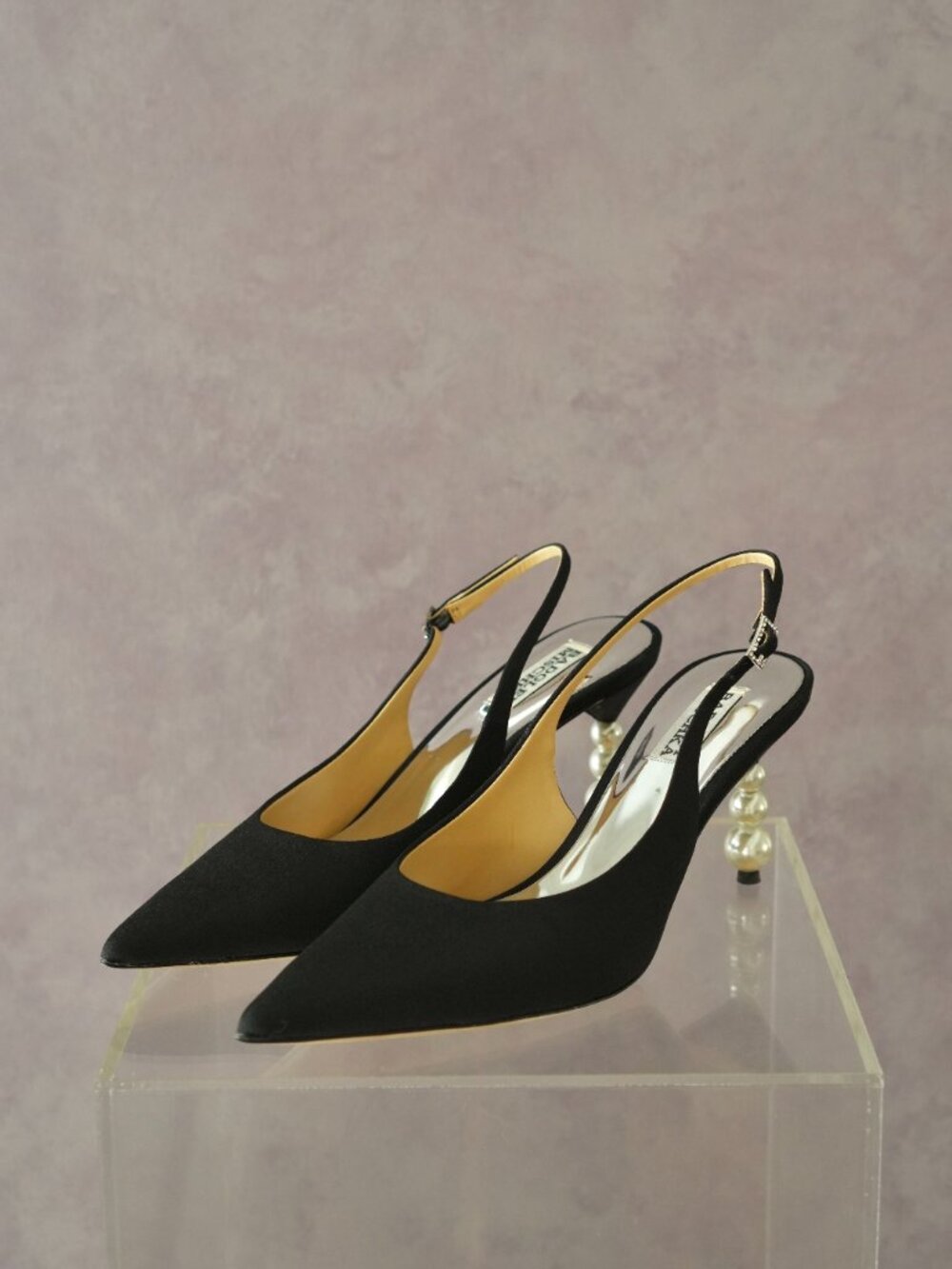 Badgley Mischka Beatrix Pointed-Toe Slingback Heels with Pearl-Beaded Heel
